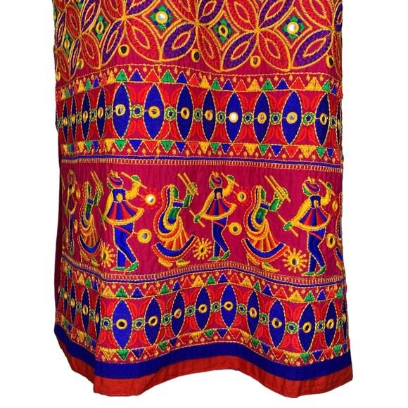 Indian Pink Cotton Multicolor Embroidered Dancers Geometric Sequins Tunic Top - Picture 6 of 9